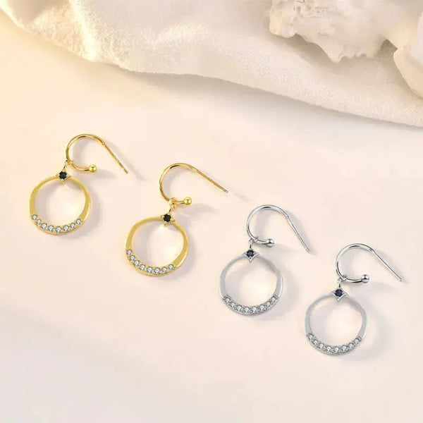 Lovcia Simple CZ Hollow Circle 925 Sterling Silver Dangling Earrings-Earrings-Yellow Gold-Yellow Gold