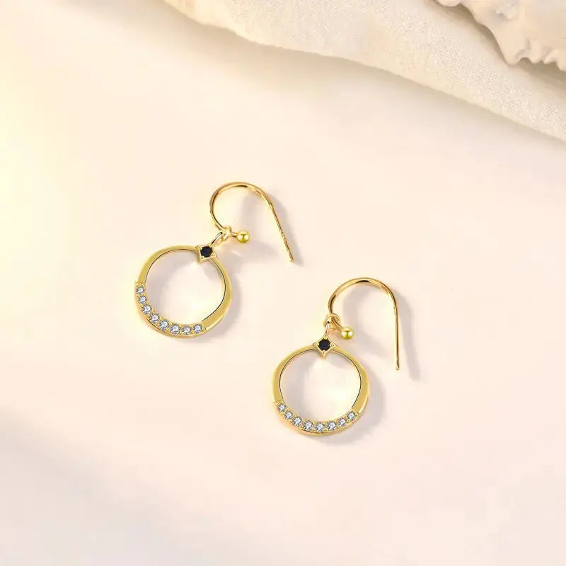 Lovcia Simple CZ Hollow Circle 925 Sterling Silver Dangling Earrings-Earrings-Yellow Gold-Yellow Gold