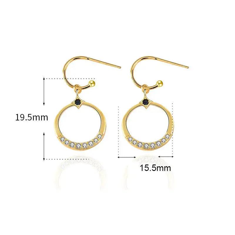 Lovcia Simple CZ Hollow Circle 925 Sterling Silver Dangling Earrings-Earrings-Yellow Gold-Yellow Gold