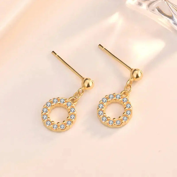 Lovcia Simple CZ Hollow Loop Circle 925 Sterling Silver Dangling Earrings-Earrings-14K Yellow Gold-14K Yellow Gold