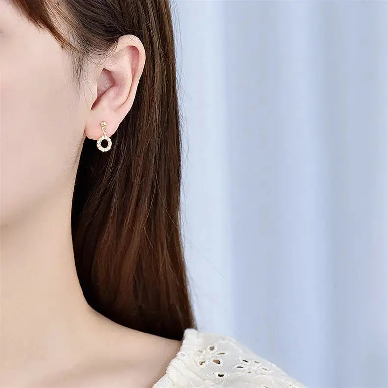 Lovcia Simple CZ Hollow Loop Circle 925 Sterling Silver Dangling Earrings-Earrings-14K Yellow Gold-14K Yellow Gold