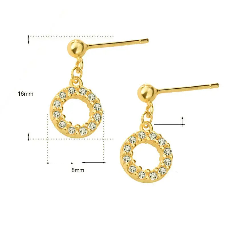 Lovcia Simple CZ Hollow Loop Circle 925 Sterling Silver Dangling Earrings-Earrings-14K Yellow Gold-14K Yellow Gold