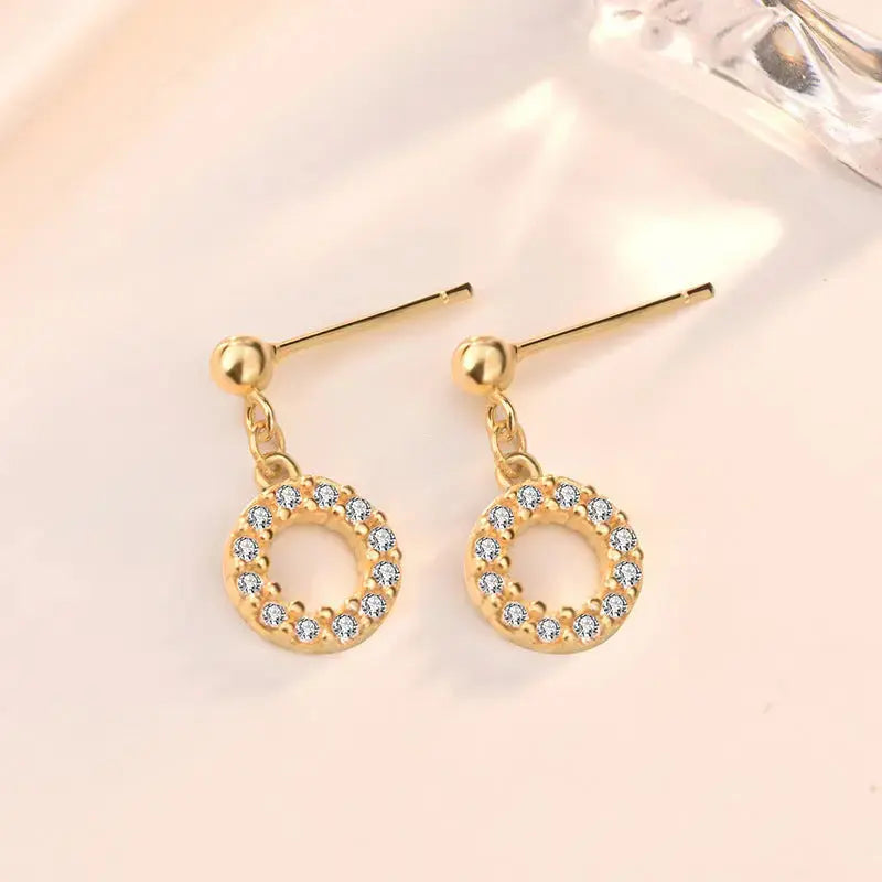 Lovcia Simple CZ Hollow Loop Circle 925 Sterling Silver Dangling Earrings-Earrings-14K Yellow Gold-14K Yellow Gold