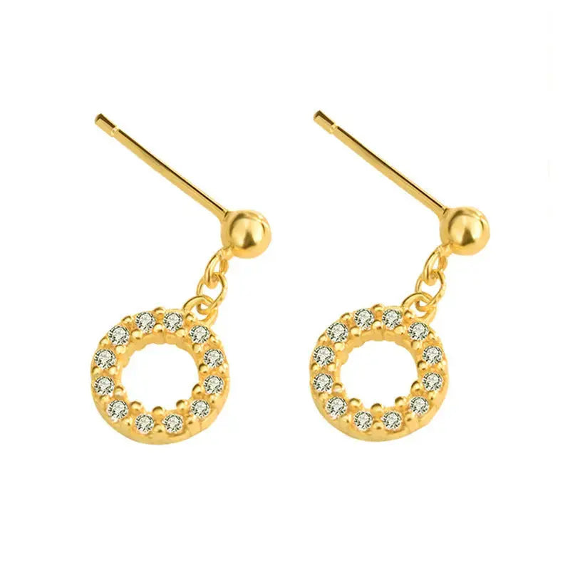 Lovcia Simple CZ Hollow Loop Circle 925 Sterling Silver Dangling Earrings-Earrings-14K Yellow Gold-14K Yellow Gold