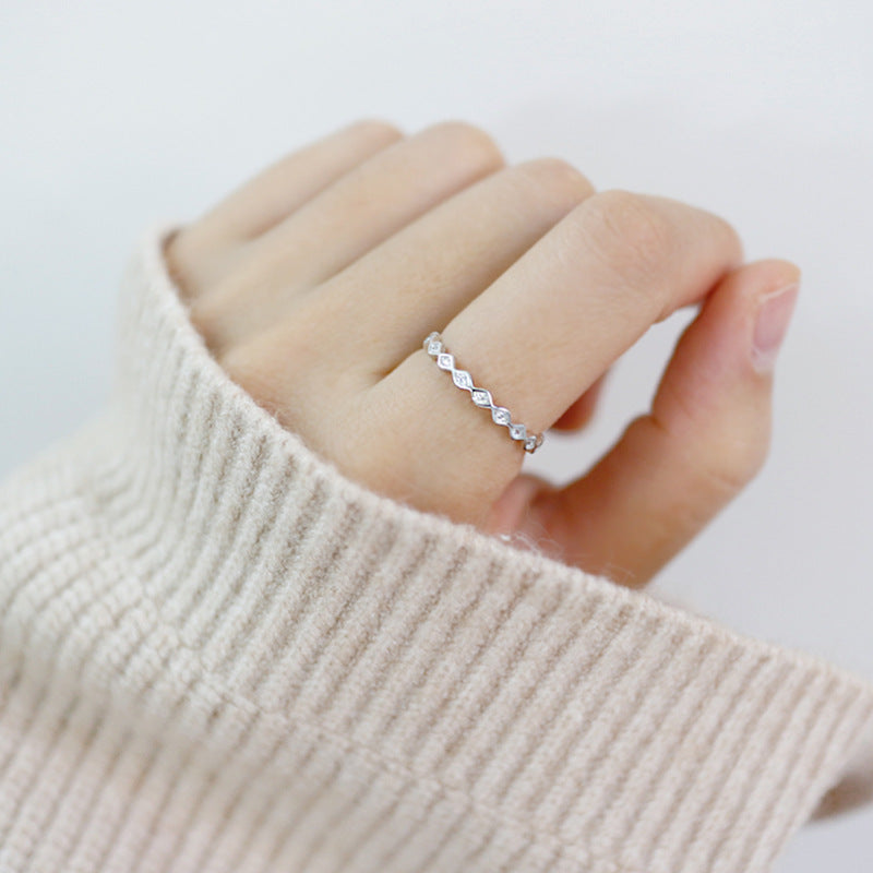 Lovcia Simple CZ Rhombus Ring 2.5mm Silver Adjustable-Rings-Small Size-Small Size
