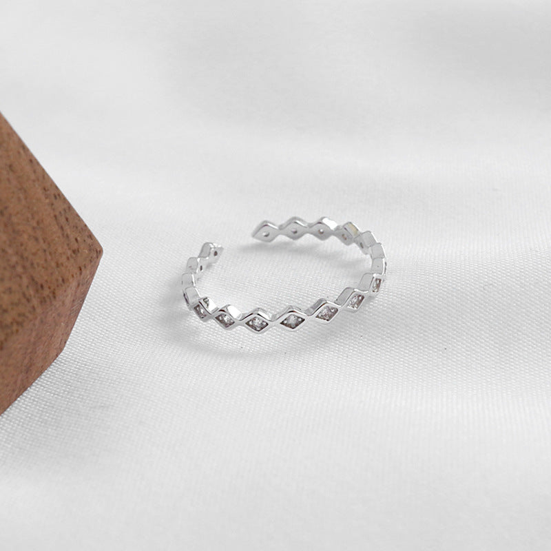 Lovcia Simple CZ Rhombus Ring 2.5mm Silver Adjustable-Rings-Small Size-Small Size