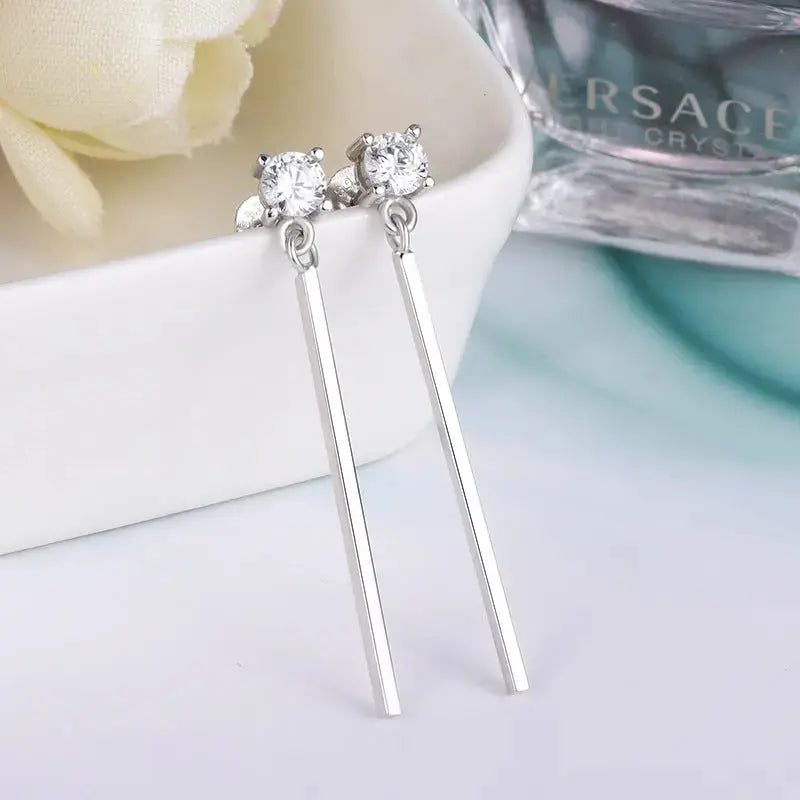 Lovcia Simple CZ Stick Hot 925 Sterling Silver Dangling Earrings-Earrings-Silver-Silver