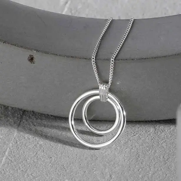 LOVCIA Simple Daughter Circle Rings 925 Sterling Silver Necklace