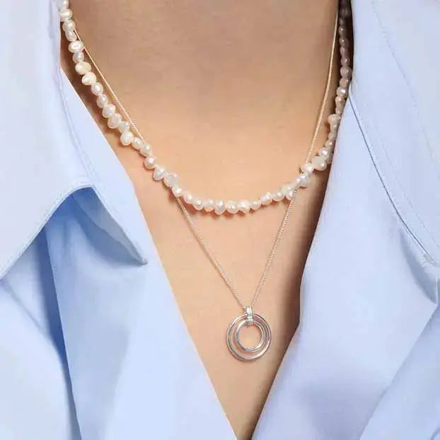 LOVCIA Simple Daughter Circle Rings 925 Sterling Silver Necklace