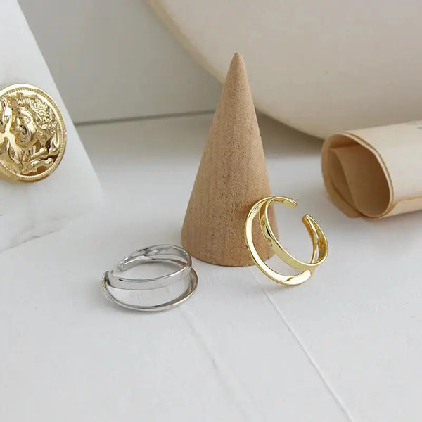Lovcia Simple Double Layer Fashion 925 Sterling Silver Adjustable Ring-Rings-Rhodium-Rhodium