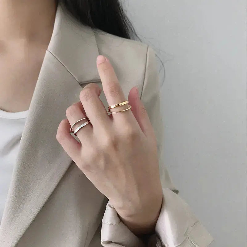 Lovcia Simple Double Layer Fashion 925 Sterling Silver Adjustable Ring-Rings-Rhodium-Rhodium