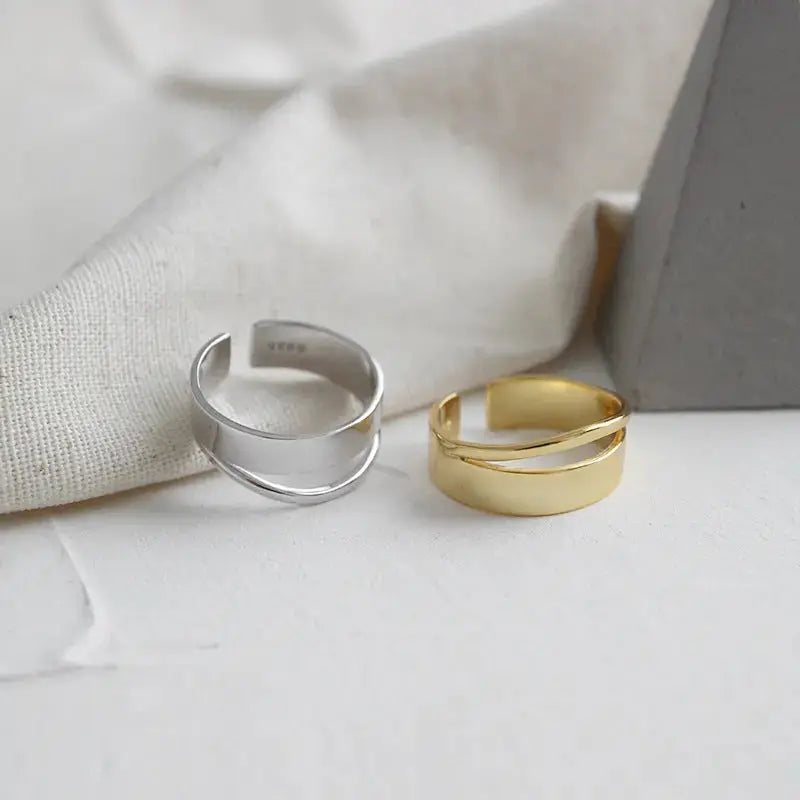 Lovcia Simple Double Layer Minimalist 925 Sterling Silver Adjustable Ring-Rings-Yellow Gold-Yellow Gold