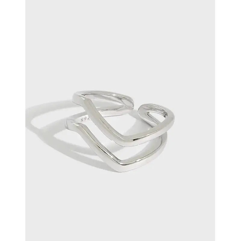 Lovcia Simple Double Layer Wave 925 Sterling Silver Adjustable Ring-Rings-Rhodium-Rhodium