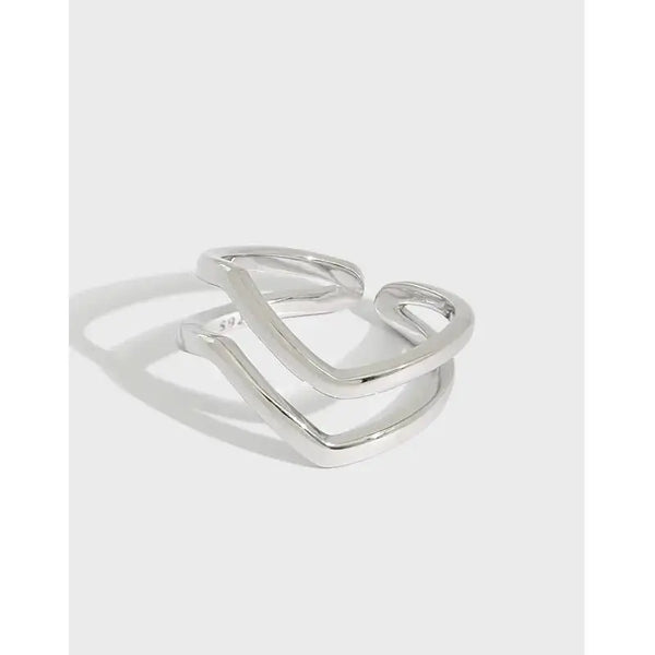 Lovcia Simple Double Layer Wave 925 Sterling Silver Adjustable Ring-Rings-Rhodium-Rhodium