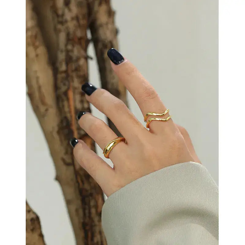 Lovcia Simple Double Layer Wave 925 Sterling Silver Adjustable Ring-Rings-Rhodium-Rhodium