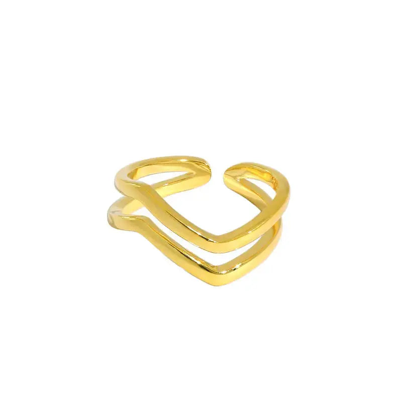 Lovcia Simple Double Layer Wave 925 Sterling Silver Adjustable Ring-Rings-Yellow Gold-Yellow Gold
