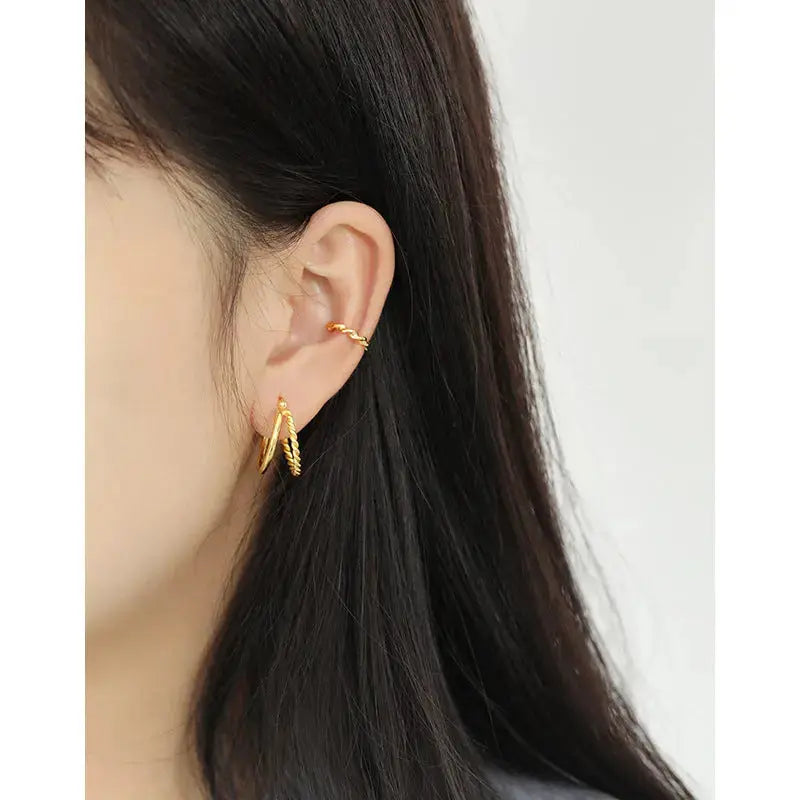 Lovcia Simple Double Layers Twisted 925 Sterling Silver Hoop Earrings-Earrings-Rhodium-Rhodium