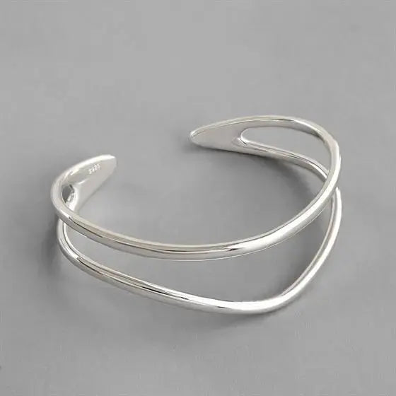 Lovcia Simple Double Layler 925 Sterling Silver Open Bangle-Bracelets-Silver-Silver