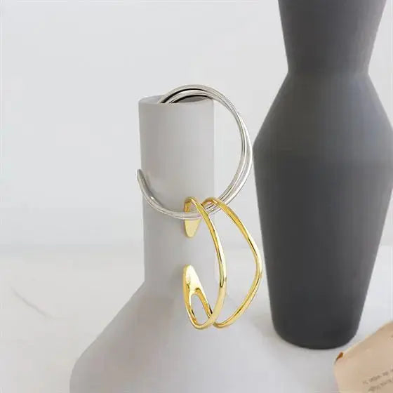 Lovcia Simple Double Layler 925 Sterling Silver Open Bangle-Bracelets-Silver-Silver