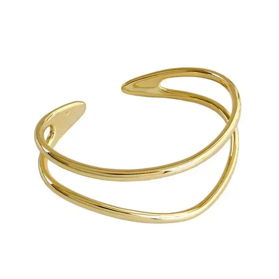 Lovcia Simple Double Layler 925 Sterling Silver Open Bangle-Bracelets-Silver-Silver