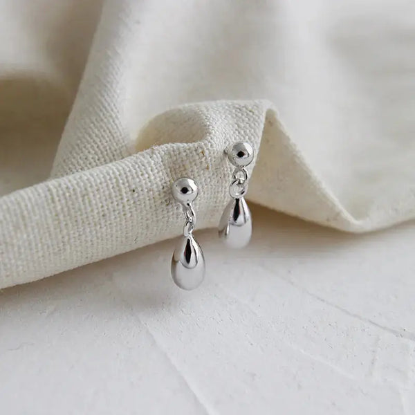 Lovcia Simple Drop Water Girl 925 Sterling Silver Stud Earrings-Earrings-Rhodium-Rhodium