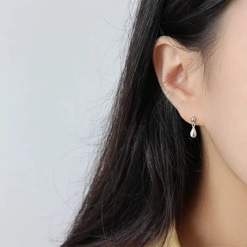 Lovcia Simple Drop Water Girl 925 Sterling Silver Stud Earrings-Earrings-Rhodium-Rhodium