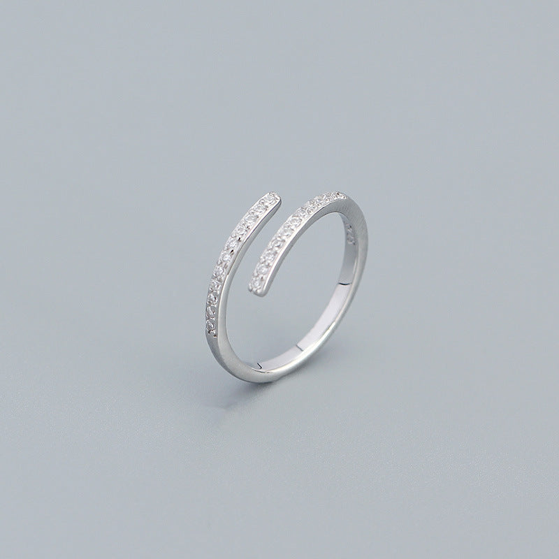 Lovcia Simple Duo Stagger CZ Adjustable Ring Gold Plated-Rings-Rhodium-Rhodium