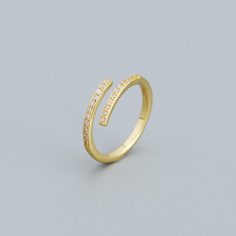 Lovcia Simple Duo Stagger CZ Adjustable Ring Gold Plated-Rings-Yellow Gold-Yellow Gold