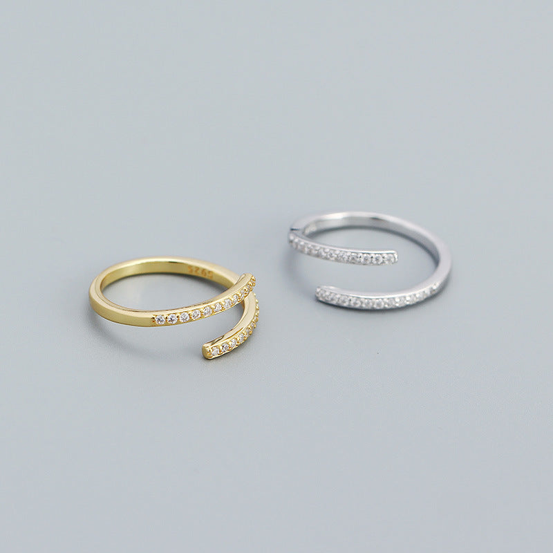 Lovcia Simple Duo Stagger CZ Adjustable Ring Gold Plated-Rings-Yellow Gold-Yellow Gold