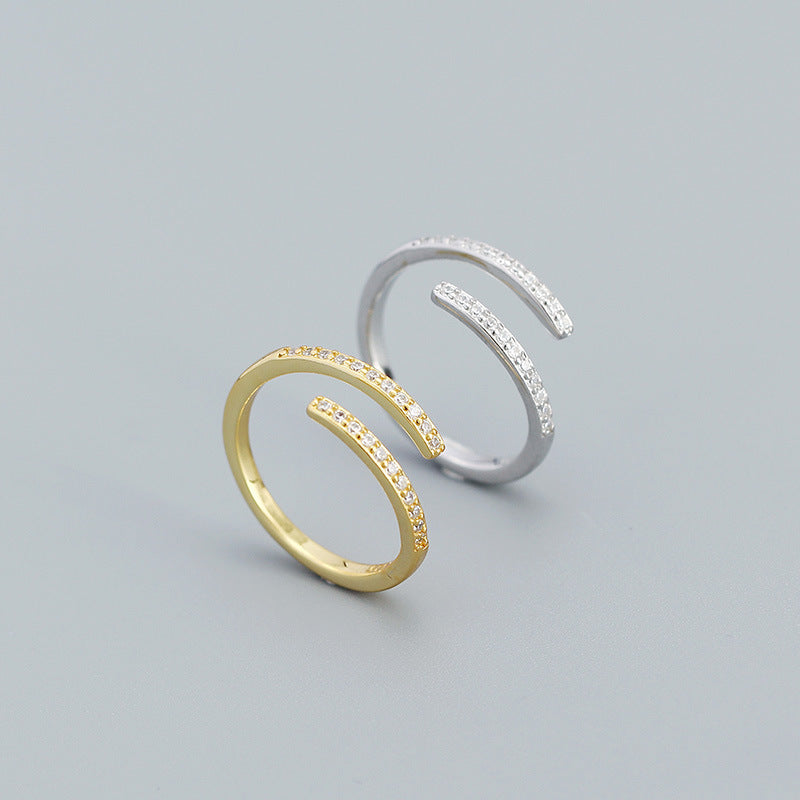 Lovcia Simple Duo Stagger CZ Adjustable Ring Gold Plated-Rings-Yellow Gold-Yellow Gold