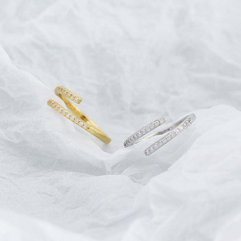 Lovcia Simple Duo Stagger CZ Adjustable Ring Gold Plated-Rings-Yellow Gold-Yellow Gold