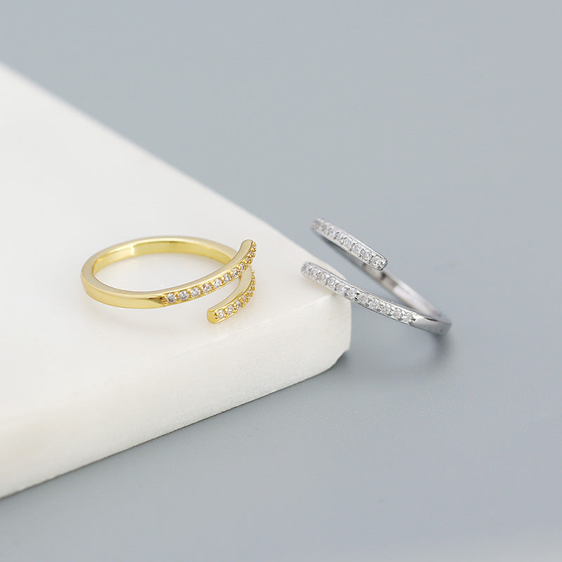 Lovcia Simple Duo Stagger CZ Adjustable Ring Gold Plated-Rings-Yellow Gold-Yellow Gold