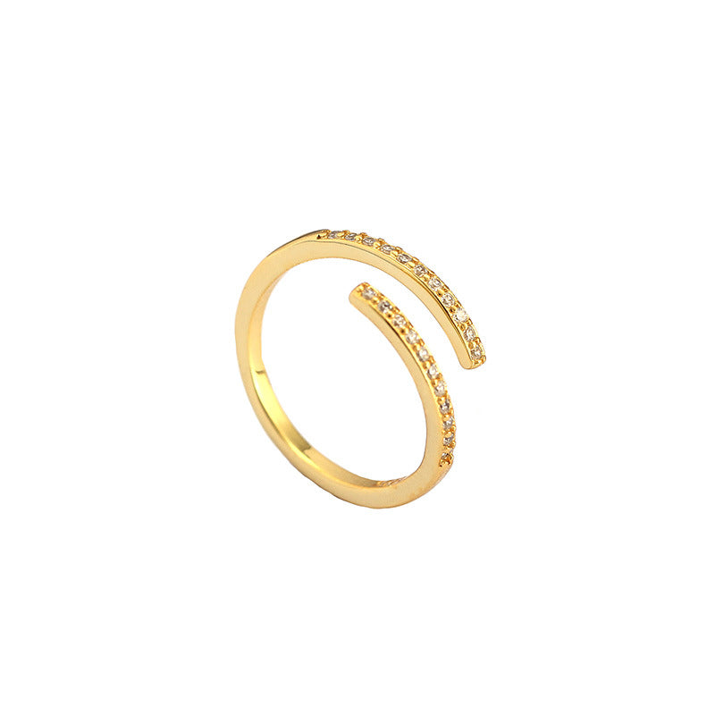 Lovcia Simple Duo Stagger CZ Adjustable Ring Gold Plated-Rings-Yellow Gold-Yellow Gold
