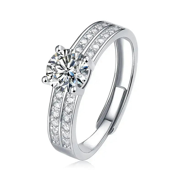 Lovcia Simple four Claw Moissanite CZ 1 Carat 925 Sterling Silver Adjustable Ring-Rings-1 Carat (Certificate Included)-1 Carat (Certificate Included)