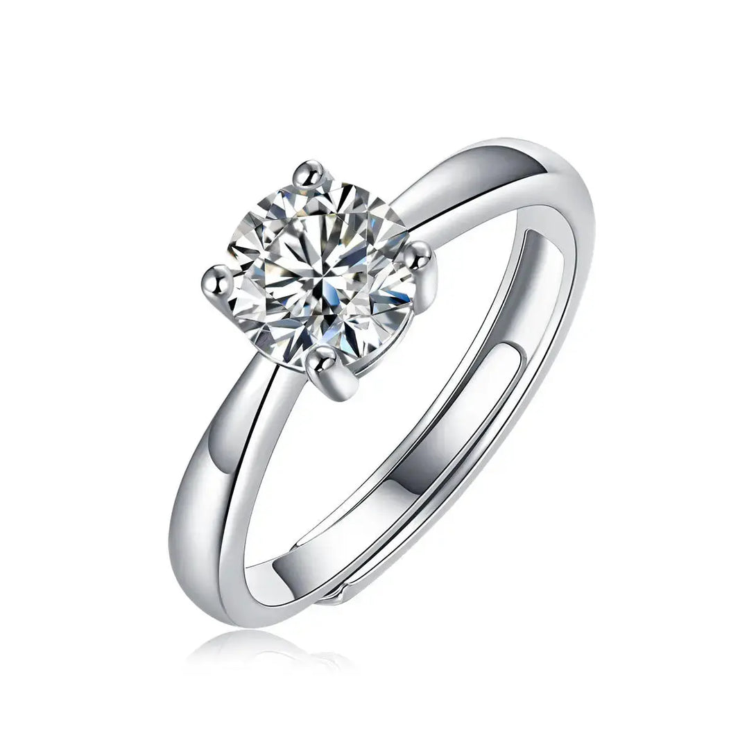 Lovcia Simple Four Claw Moissanite CZ Micro Setting 925 Sterling Silver Adjustable Ring-Rings-0.5 ct ( Certificate Included )-0.5 ct ( Certificate Included )