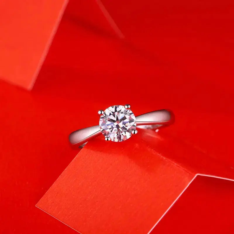 Lovcia Simple Four Claw Moissanite CZ Micro Setting 925 Sterling Silver Adjustable Ring-Rings-0.5 ct ( Certificate Included )-0.5 ct ( Certificate Included )