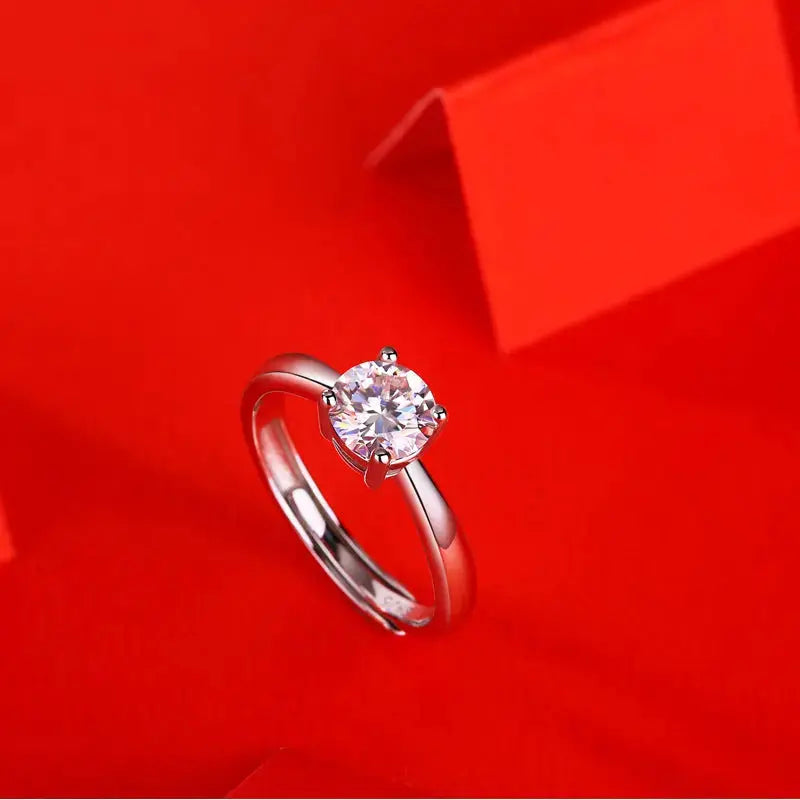 Lovcia Simple Four Claw Moissanite CZ Micro Setting 925 Sterling Silver Adjustable Ring-Rings-0.5 ct ( Certificate Included )-0.5 ct ( Certificate Included )