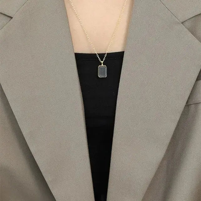 Lovcia Simple Geometric Square Golden Sandstone White Crystal 925 Sterling Silver Necklace-Necklaces-White-White