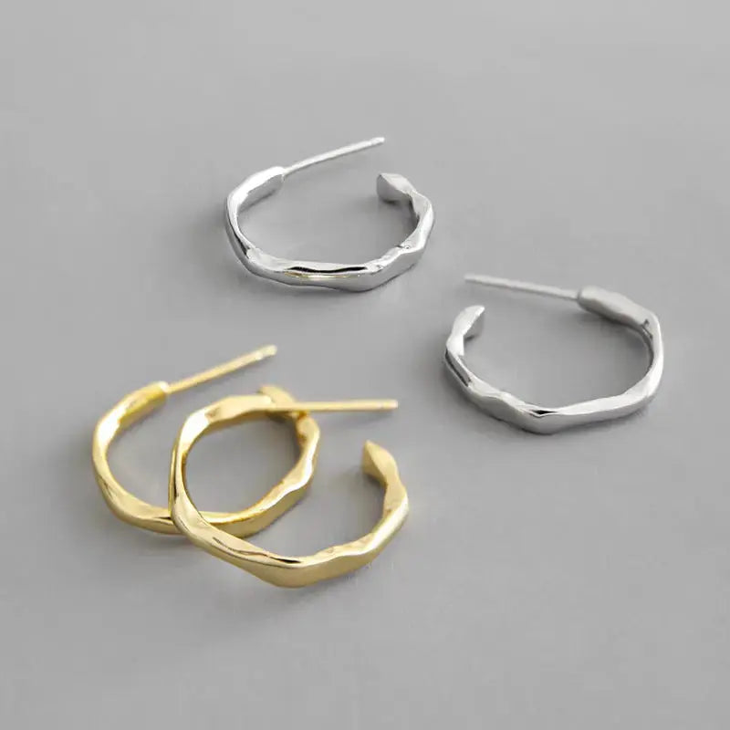 Lovcia Simple Geometry Irregular Circle 925 Sterling Silver Hoop Earrings-Earrings-Rhodium-Rhodium