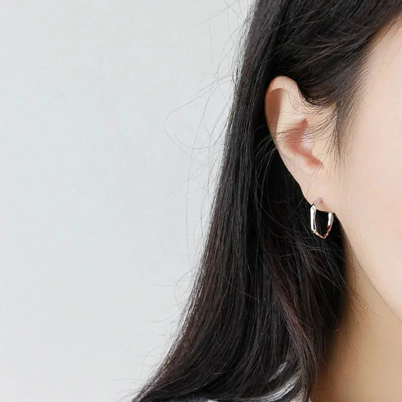Lovcia Simple Geometry Irregular Circle 925 Sterling Silver Hoop Earrings-Earrings-Rhodium-Rhodium