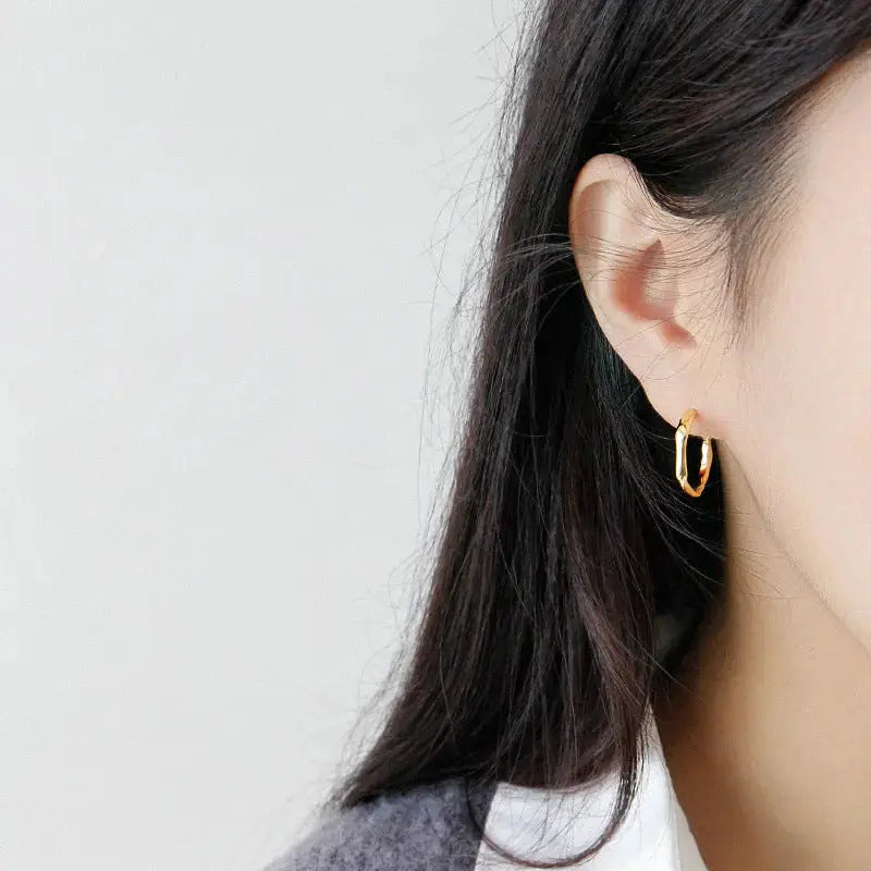 Lovcia Simple Geometry Irregular Circle 925 Sterling Silver Hoop Earrings-Earrings-Rhodium-Rhodium