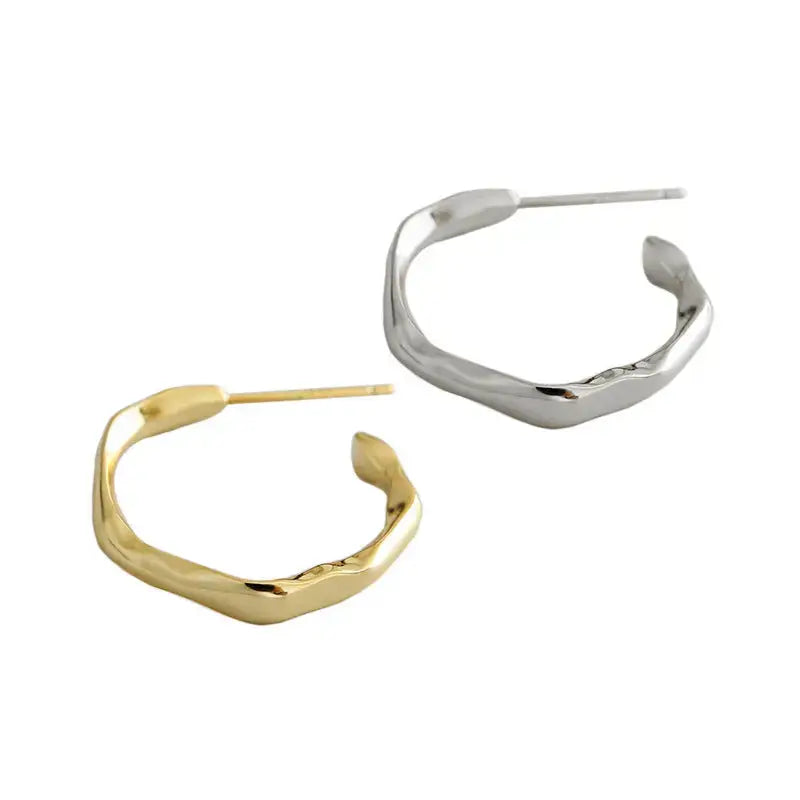 Lovcia Simple Geometry Irregular Circle 925 Sterling Silver Hoop Earrings-Earrings-Rhodium-Rhodium