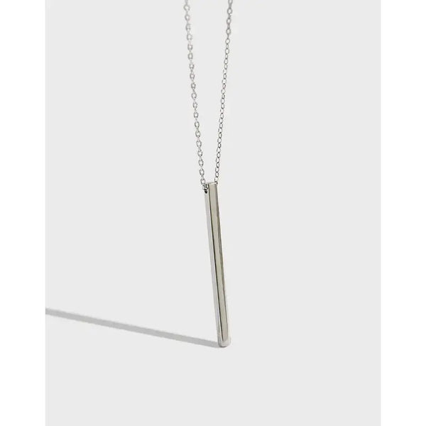 Lovcia Simple Geometry Square Bar 925 Sterling Silver Necklace-Necklaces-Rhodium-Rhodium