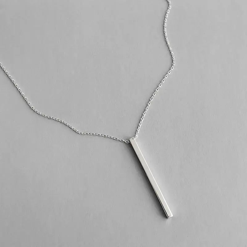 Lovcia Simple Geometry Square Bar 925 Sterling Silver Necklace-Necklaces-Rhodium-Rhodium