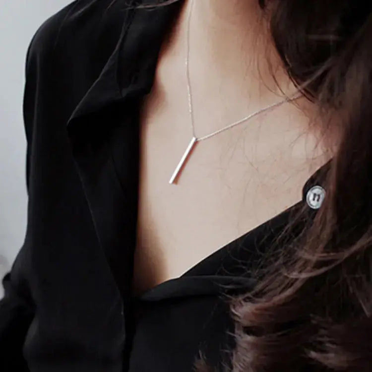 Lovcia Simple Geometry Square Bar 925 Sterling Silver Necklace-Necklaces-Rhodium-Rhodium