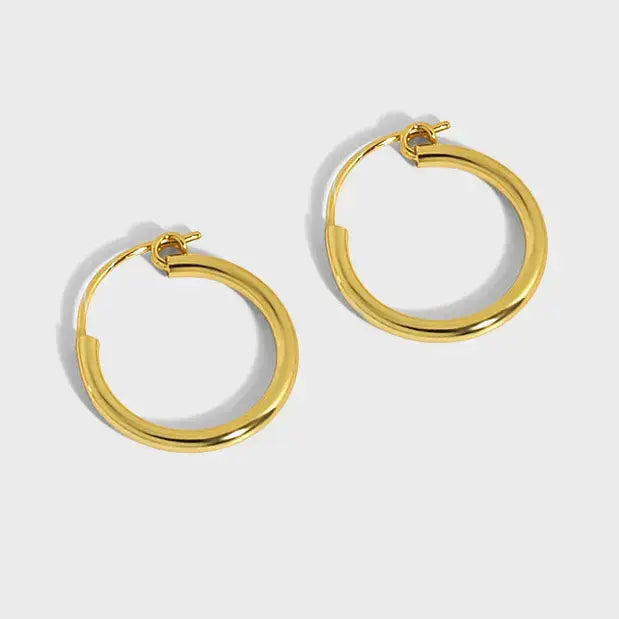 Lovcia Simple Geometry Tiny Circle 925 Sterling Silver Hoop Earrings-Earrings-Rhodium-13mm-Rhodium
