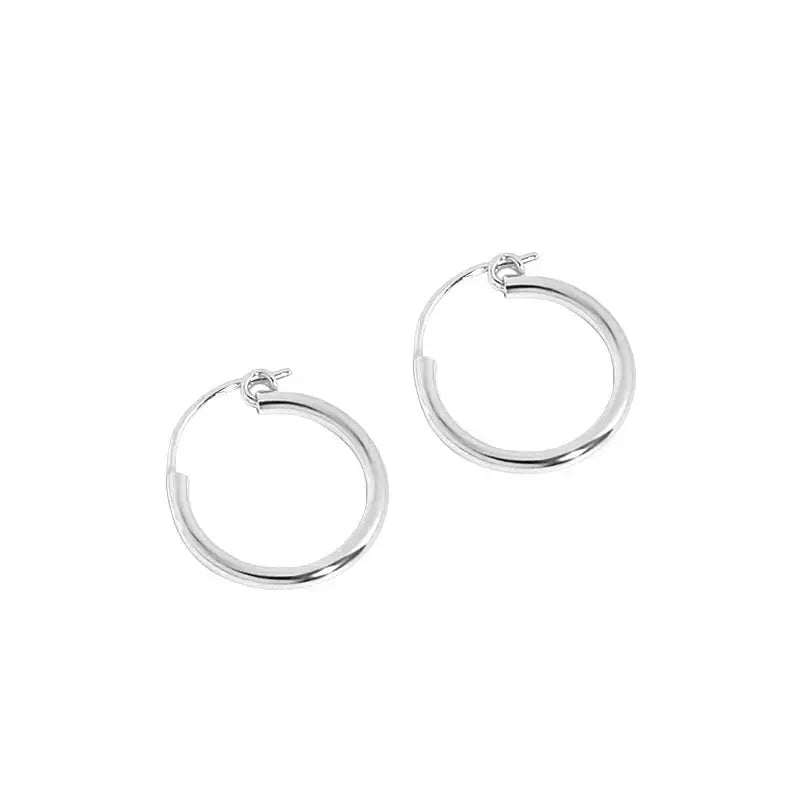 Lovcia Simple Geometry Tiny Circle 925 Sterling Silver Hoop Earrings-Earrings-Rhodium-13mm-Rhodium