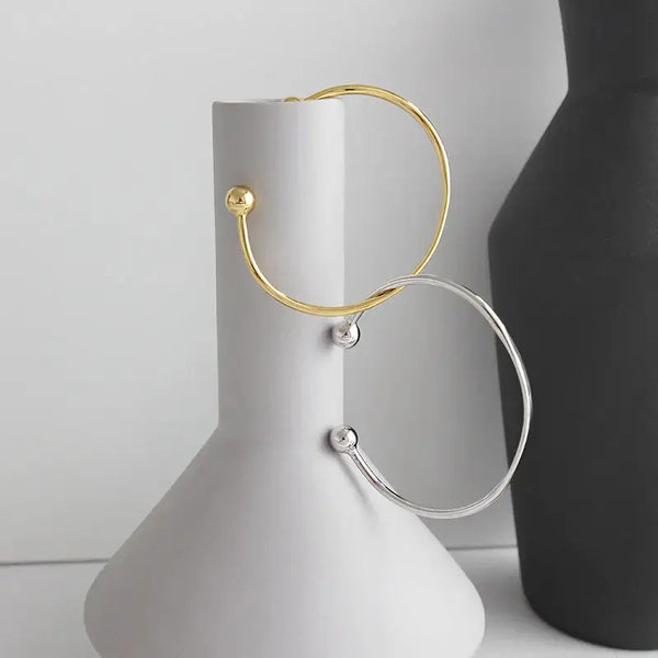 Lovcia Simple Gold Beads 925 Sterling Silver Open Bangle-Bracelets-Rhodium-Rhodium