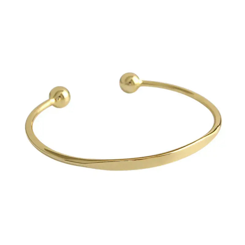 Lovcia Simple Gold Beads 925 Sterling Silver Open Bangle-Bracelets-Rhodium-Rhodium