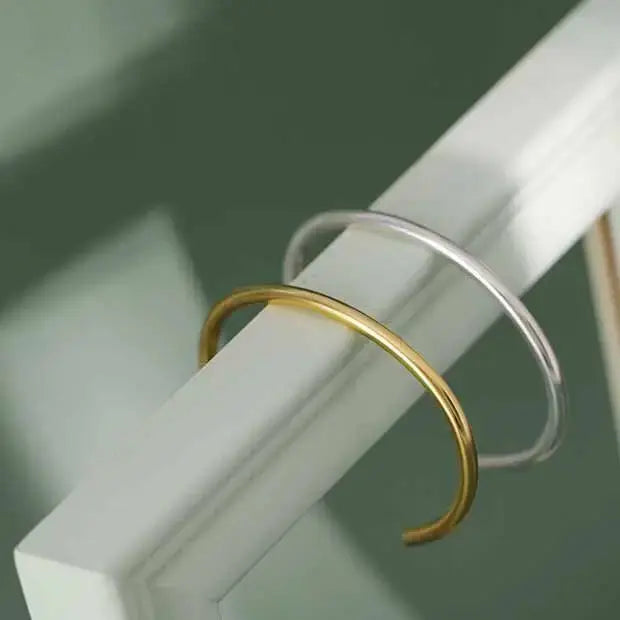 Lovcia Simple Golden 925 Sterling Silver Open Bangle-Bracelets-Silver-Silver